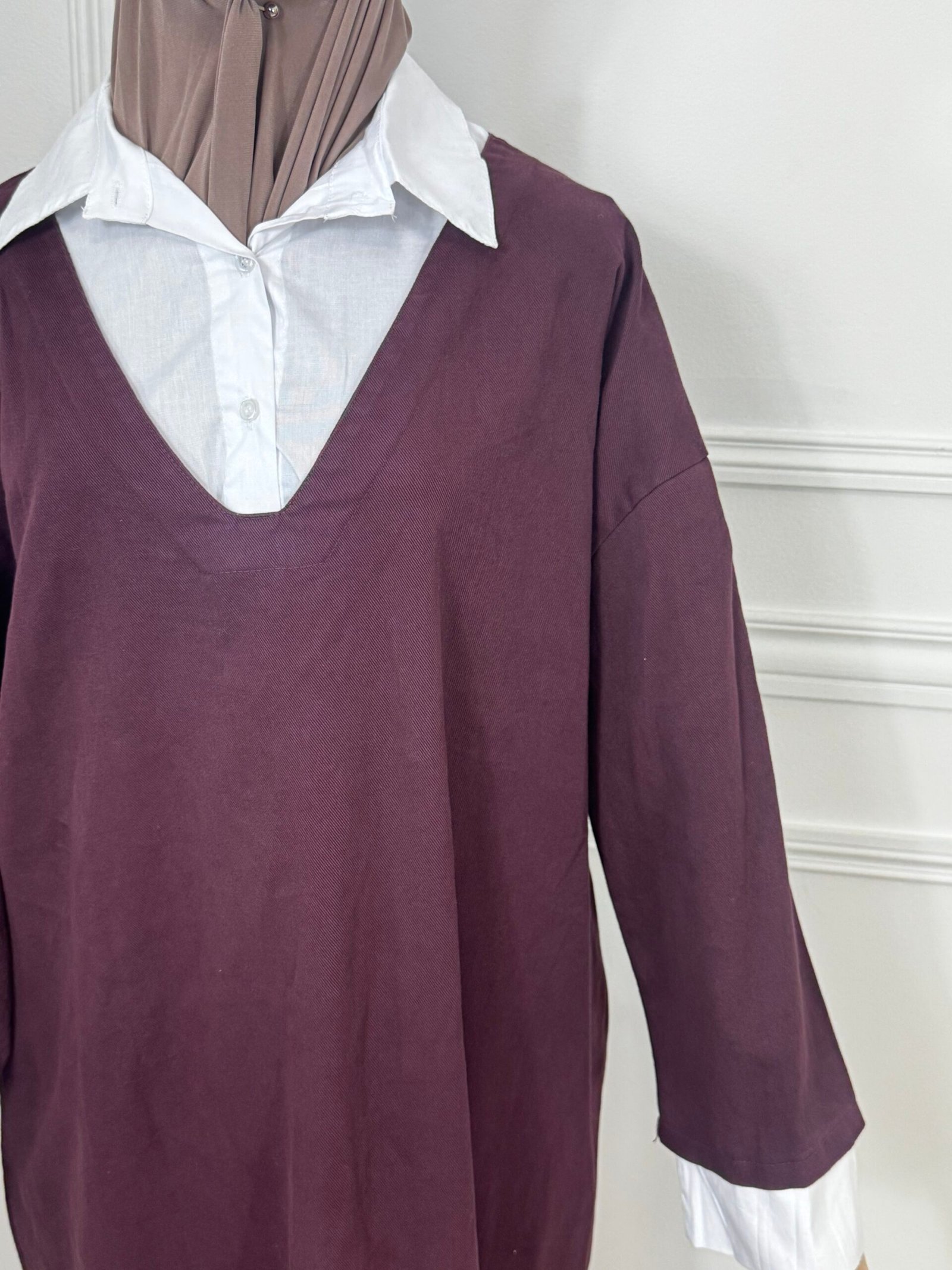 Abaya en jean - Bordeaux – Image 2