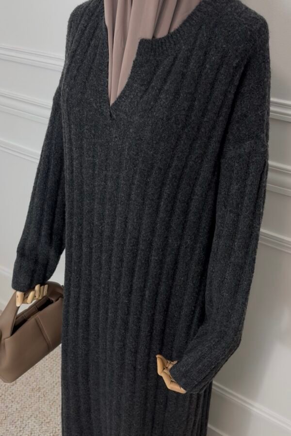 Abaya maille à rayures – Anthracite 