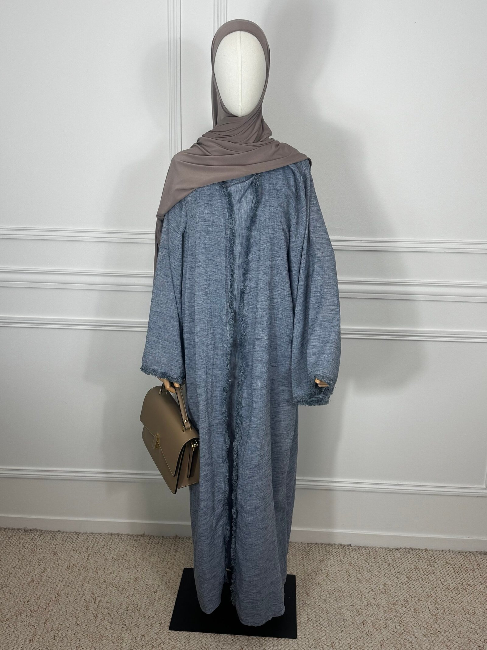 Abaya kimono effet lin - bleu jean – Image 2