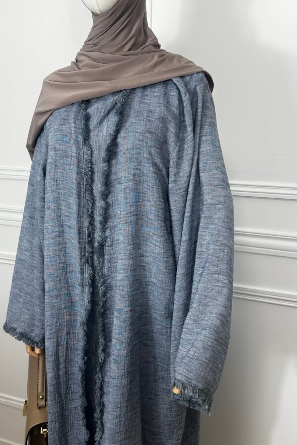 Abaya kimono effet lin – bleu jean