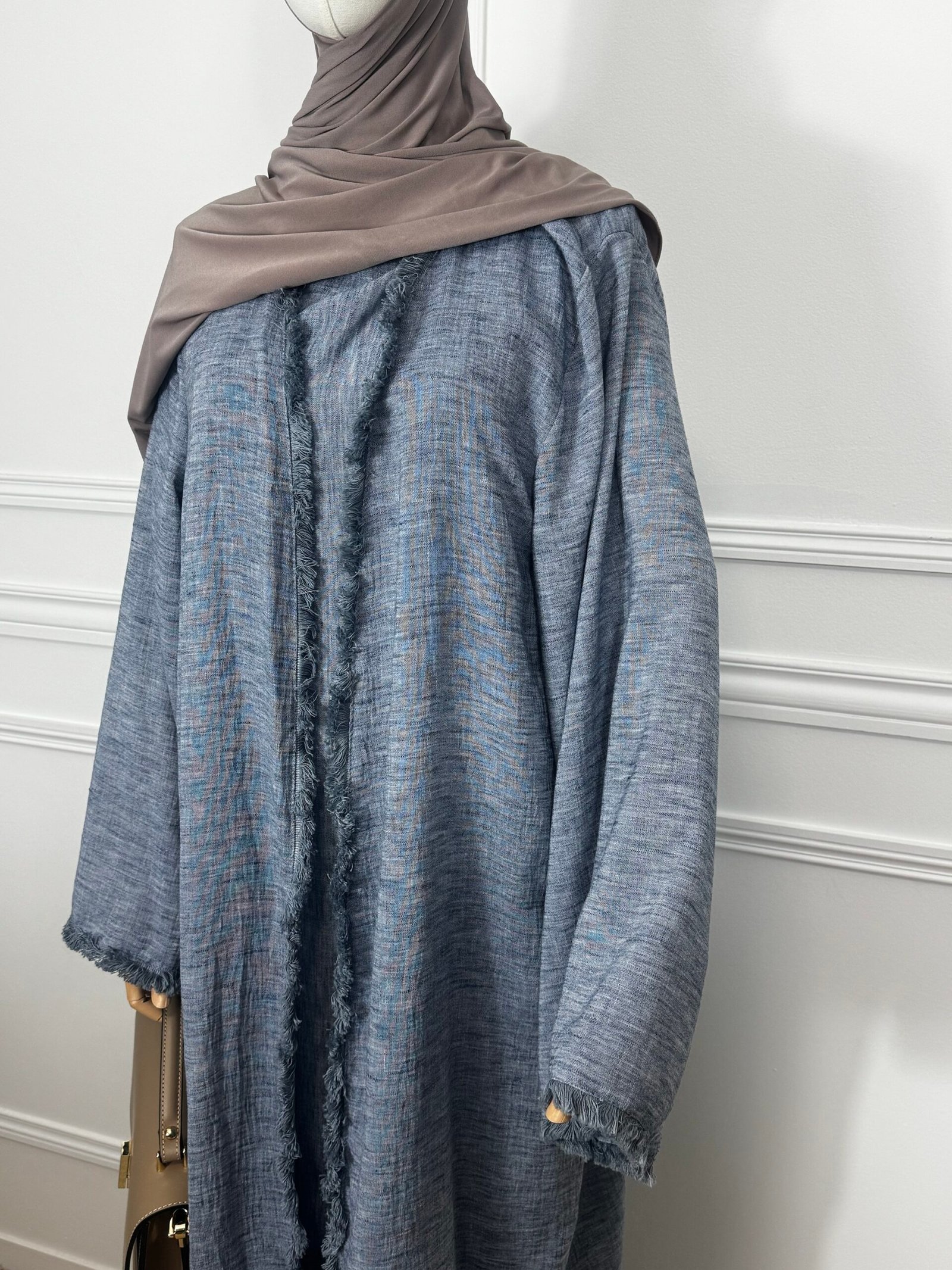 Abaya kimono effet lin - bleu jean