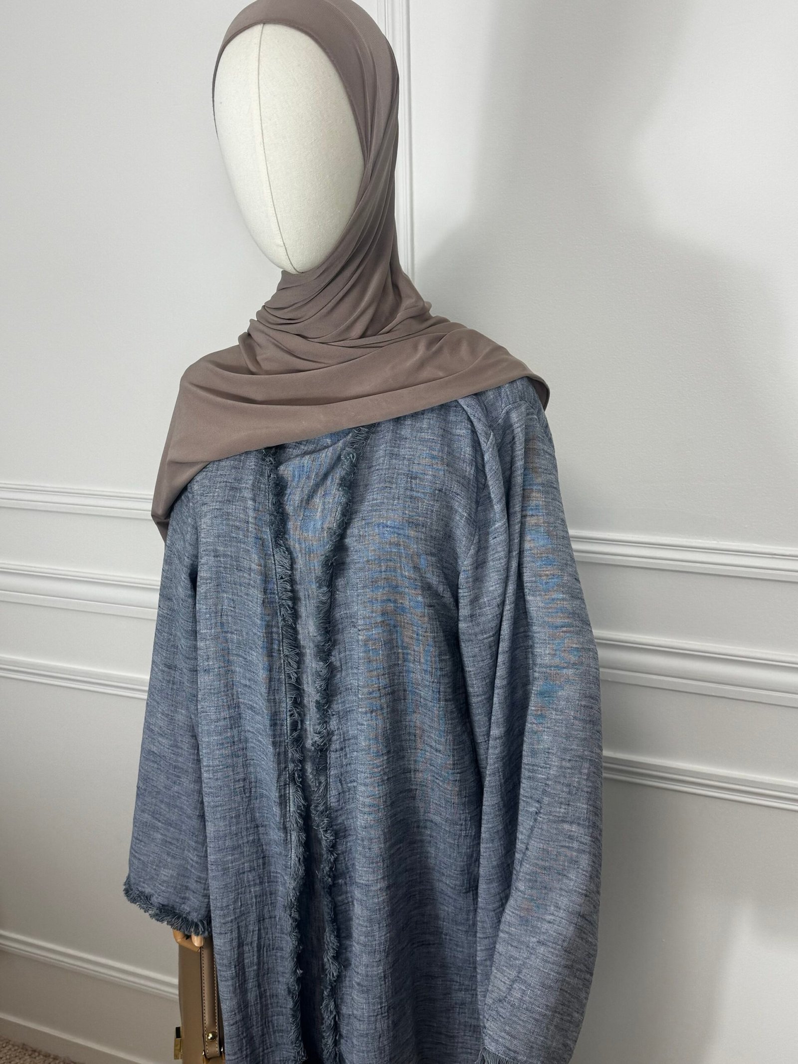Abaya kimono effet lin - bleu jean – Image 4