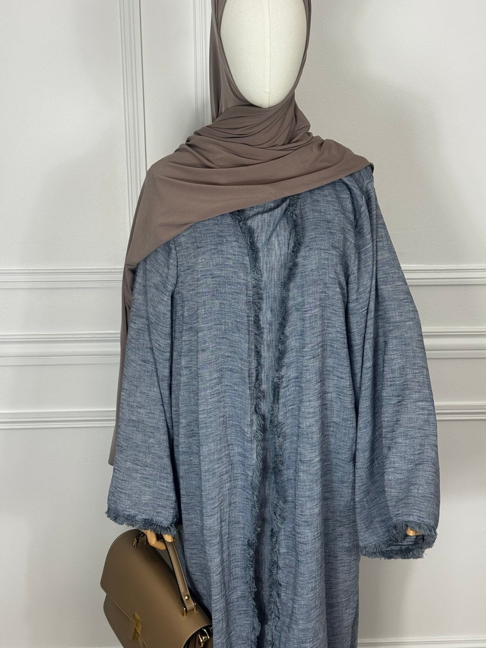 Abaya kimono effet lin - bleu jean – Image 3