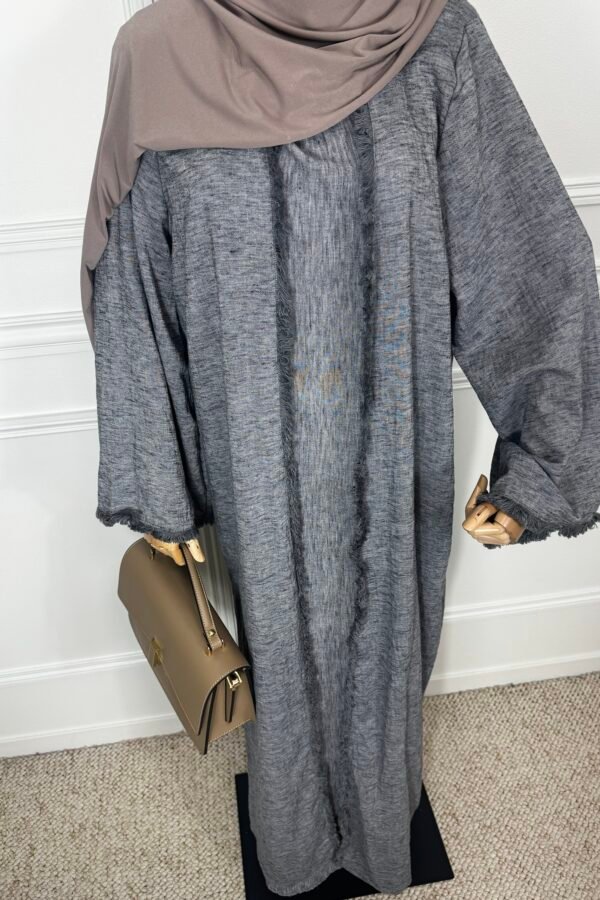 Abaya kimono effet lin – gris chiné