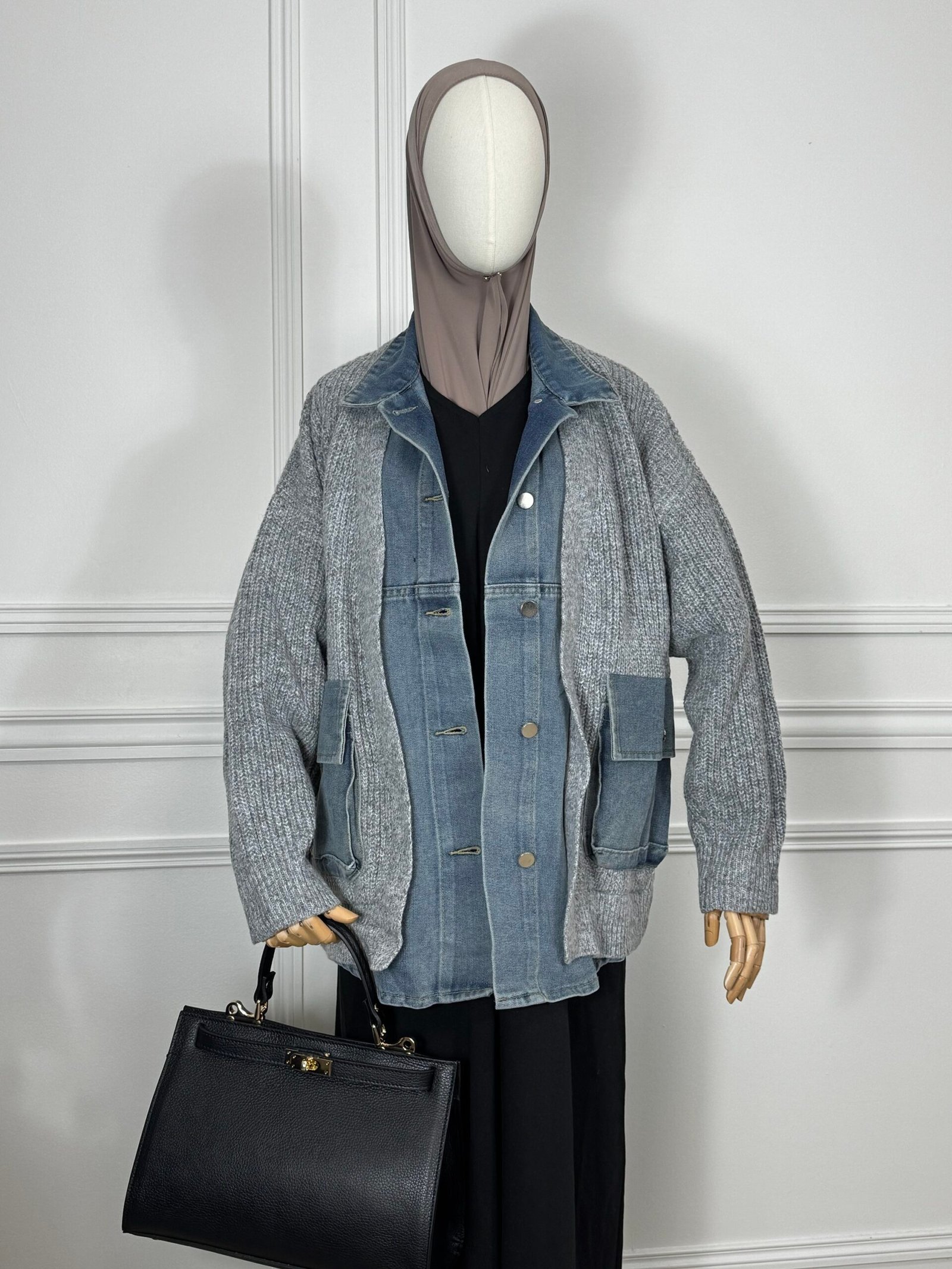 Veste bi-matière - grise – Image 2