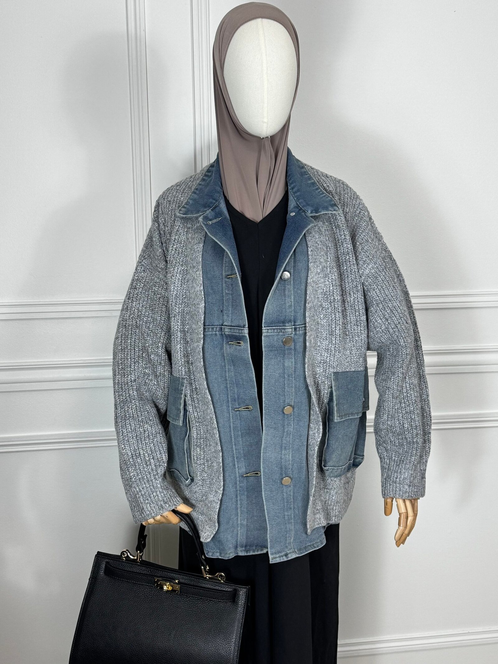 Veste bi-matière - grise